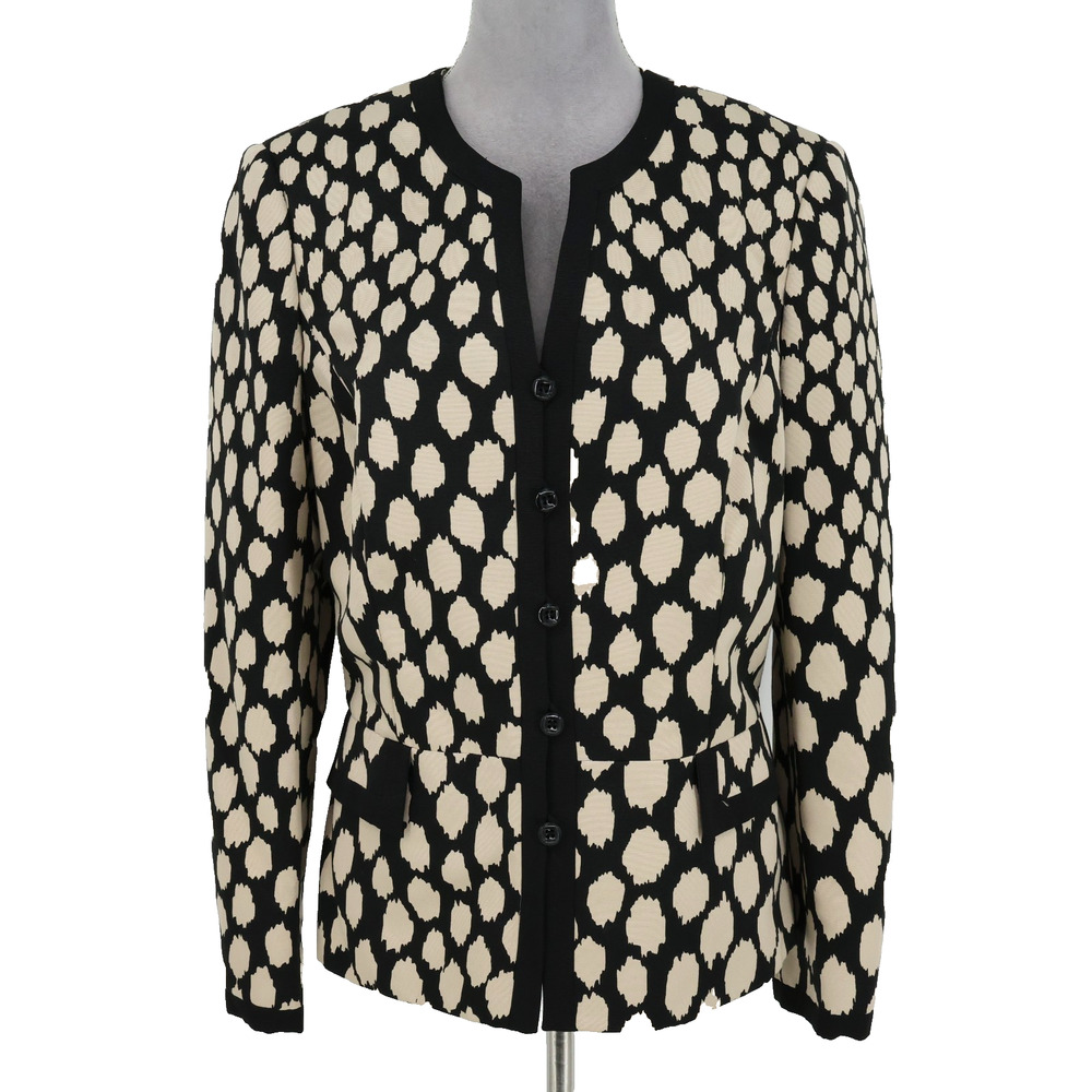 John Meyer Collection Jacket Womens 14 Beige Black Print Lined Career Vintage